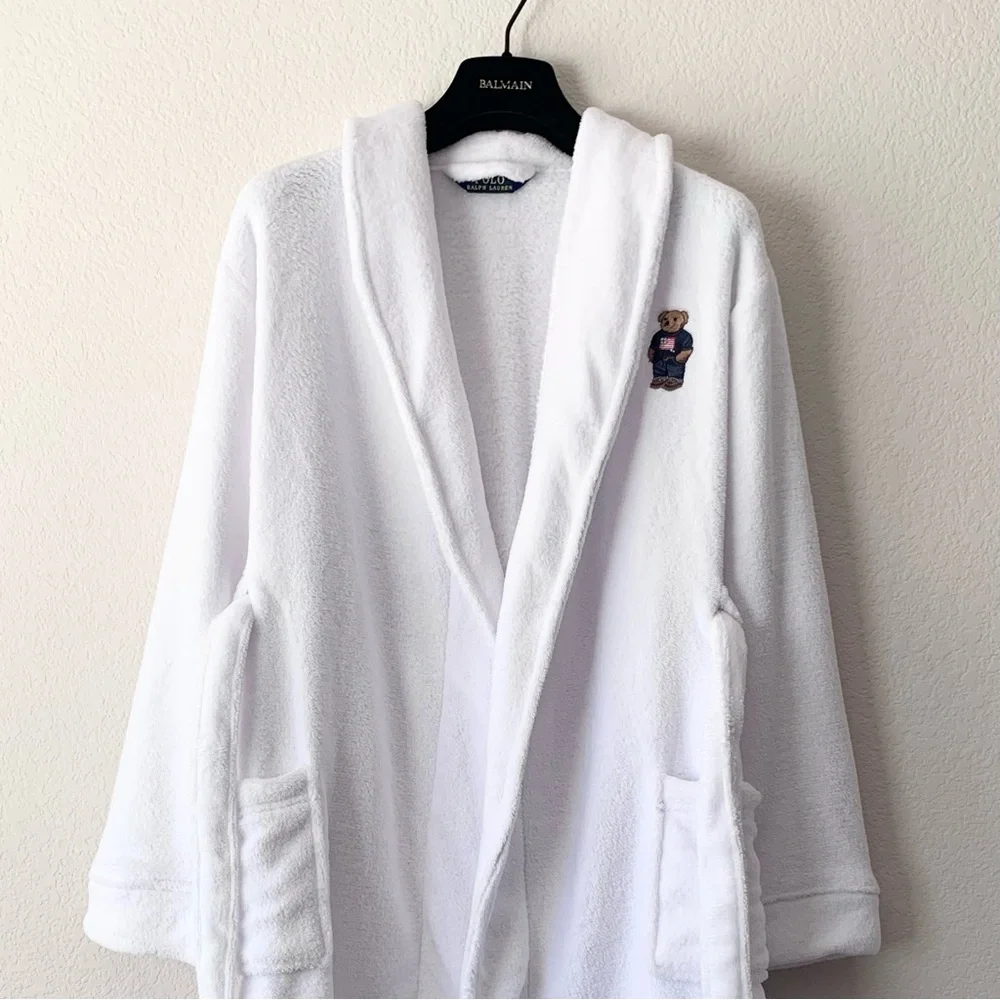 Ralph Lauren polo bear embroidered plush white robe